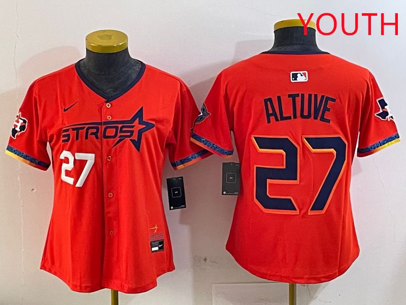 Youth Houston Astros #27 Altuve Orange Fourth generation Joint Name Nike 2025 MLB Jersey style 2->youth mlb jersey->Youth Jersey